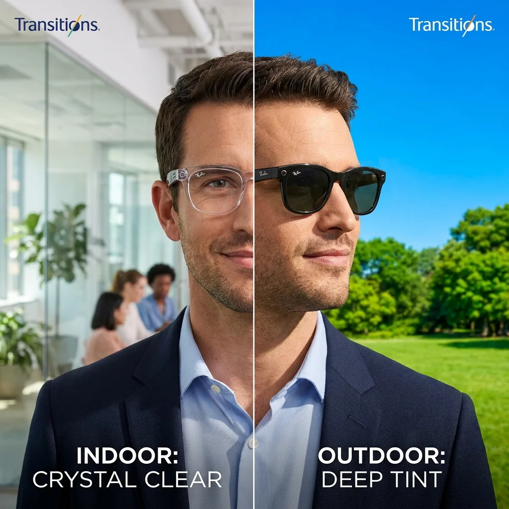 Custom Prescription Lenses for Ray-Ban Meta Wayfarer Headliner Photochromic Transitions Lenses Myopia RX Blue Light Block Gen 1/