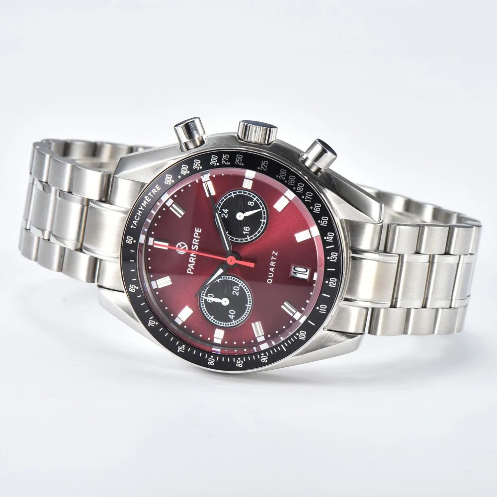 PARNSRPE Luxury Sports Men's Quartz Watches VK63 Stainless Steel Sapphire Waterproof Chronograph watches for men