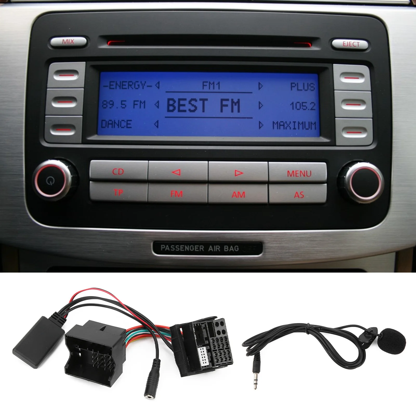 Microphone Adapter Auxiliary Audio Wire 150cm/59in Length Replacement for 510/RCD 300 Car Audio Adaptor Microphone Adapter