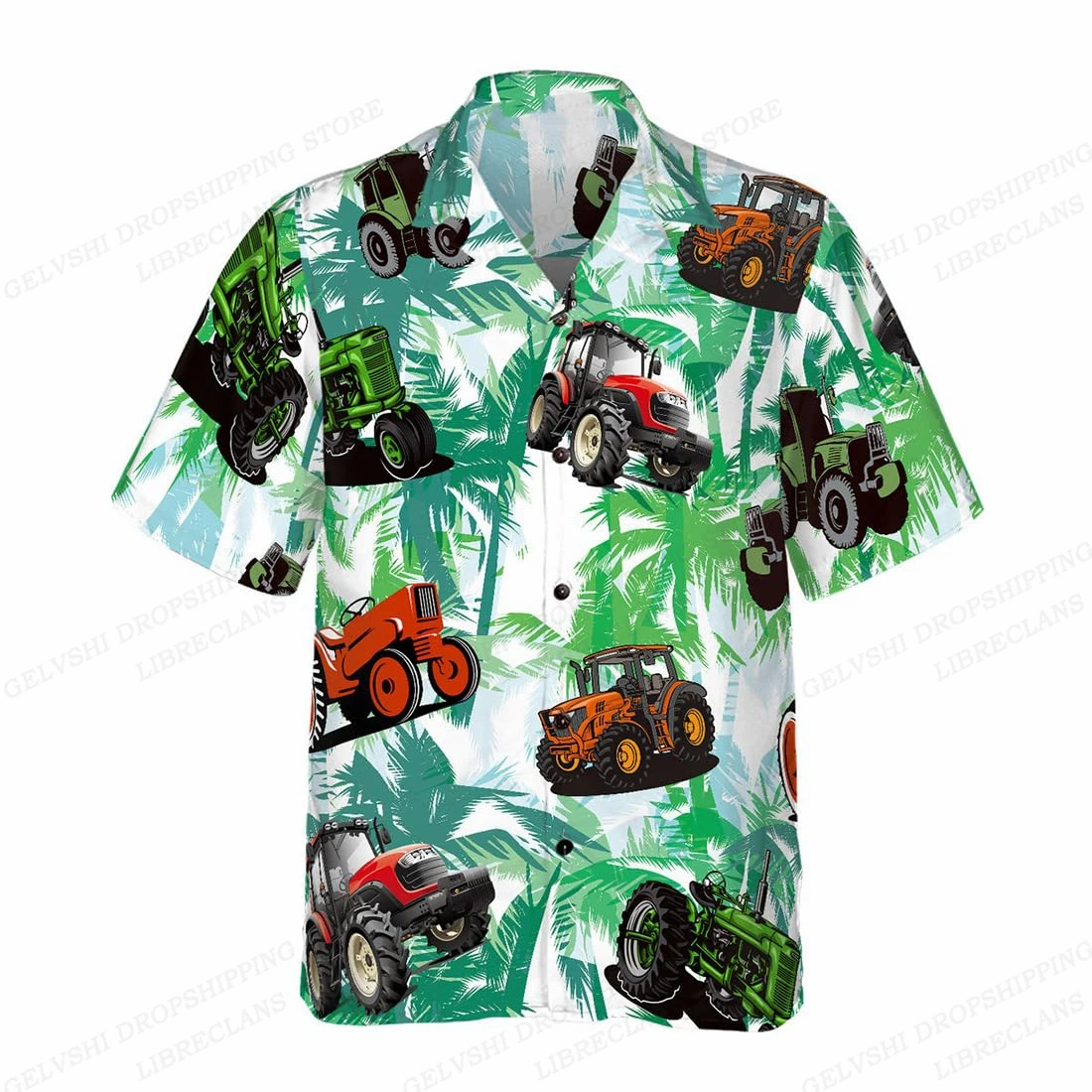 Tractor Hawaiian Shirt Men Fashion Short Sleeve Hawaiian Shirts Cuba Beach Blouse Men\'s Clothing