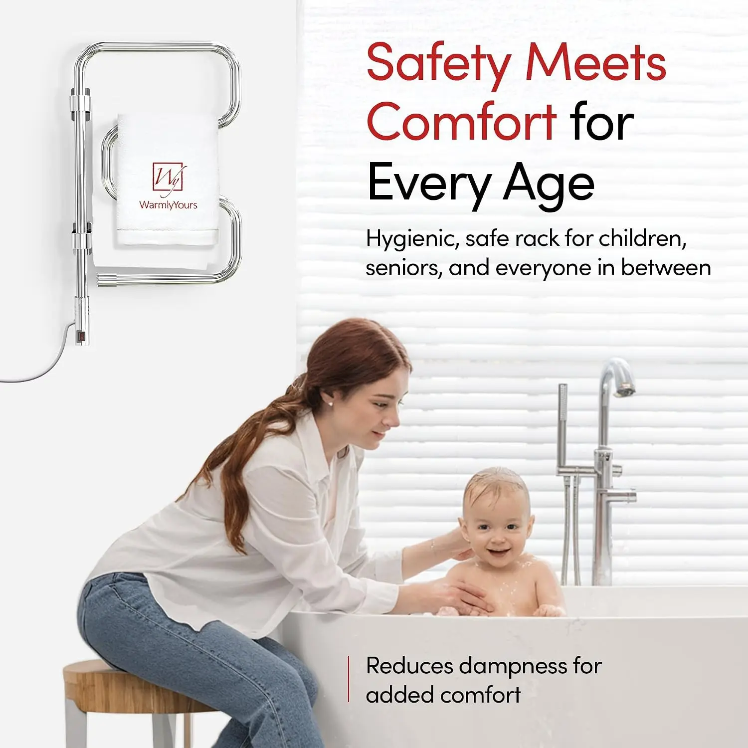 Elements Heated Towel Rack, 4 Bars, Swivel | Wall-mounted swivel electric towel warmer, polished chrome, plug-in drying rack