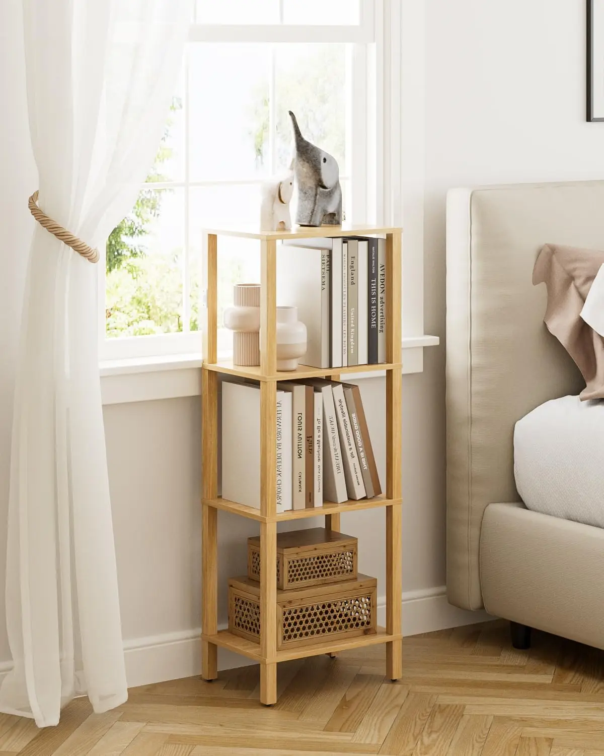 

Open Book Shelf, 4 Tier Small Bookshelf, Freestanding Shelf Narrow Bookcase with Open Shelves, 14.96" x 10.63" x 41.26",