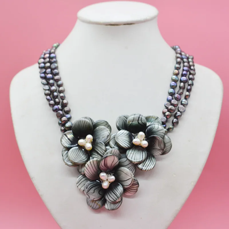 

classic. DIY hand woven. Shell / natural pearl flower necklace. The most beautiful lady jewelry 19"