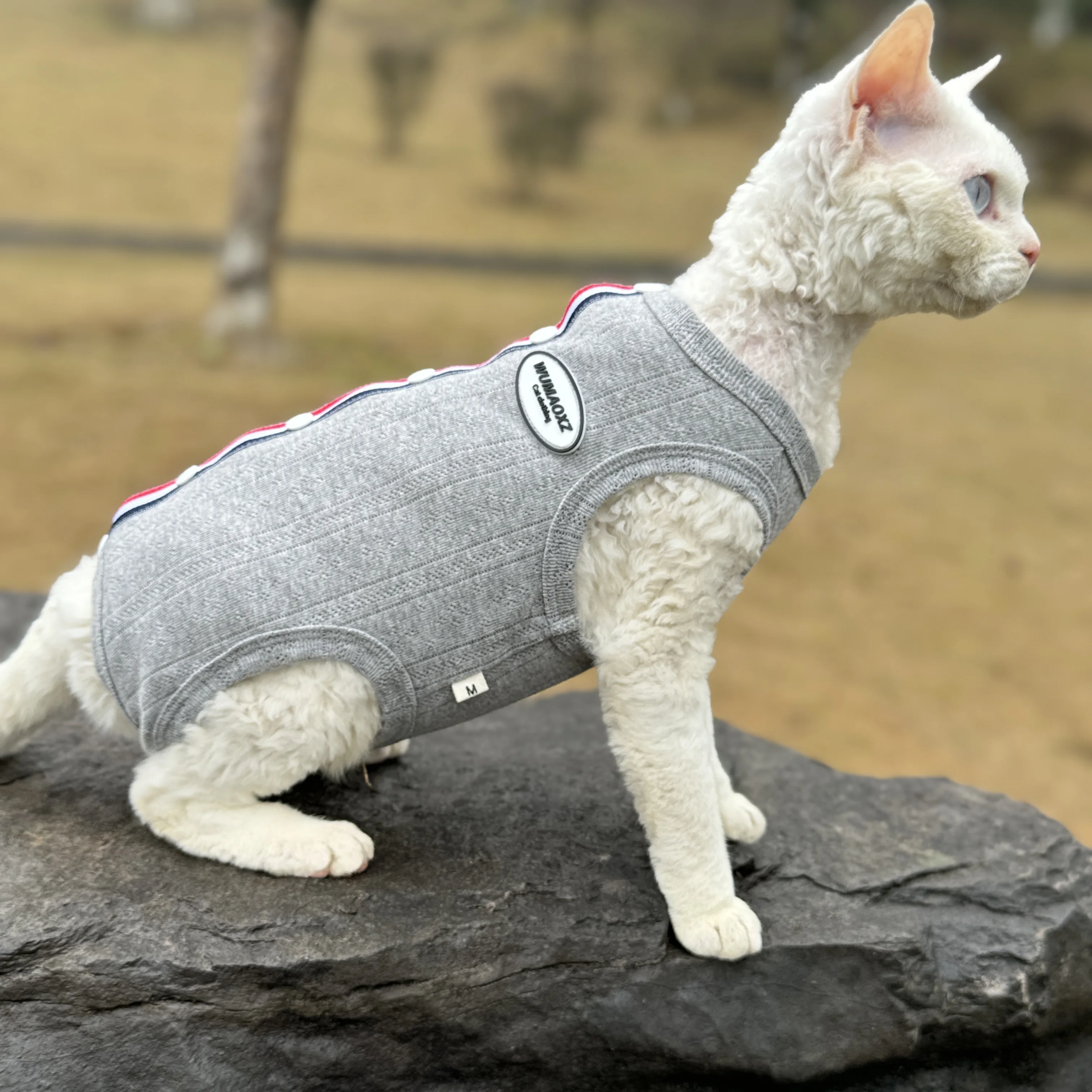 Breathable Cotton Cat Surgical Recovery Suit Anti-Lick Protective Clothing for Sphynx Devon Rex Cats Summer 4Legs Hypoallergenic