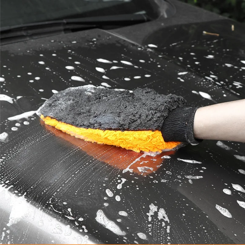 Soft Car Washing Gloves Double-sided Fleece Microfiber Chenille Drying Cloth Car Body Window Tire Cleaning Glove Thicken