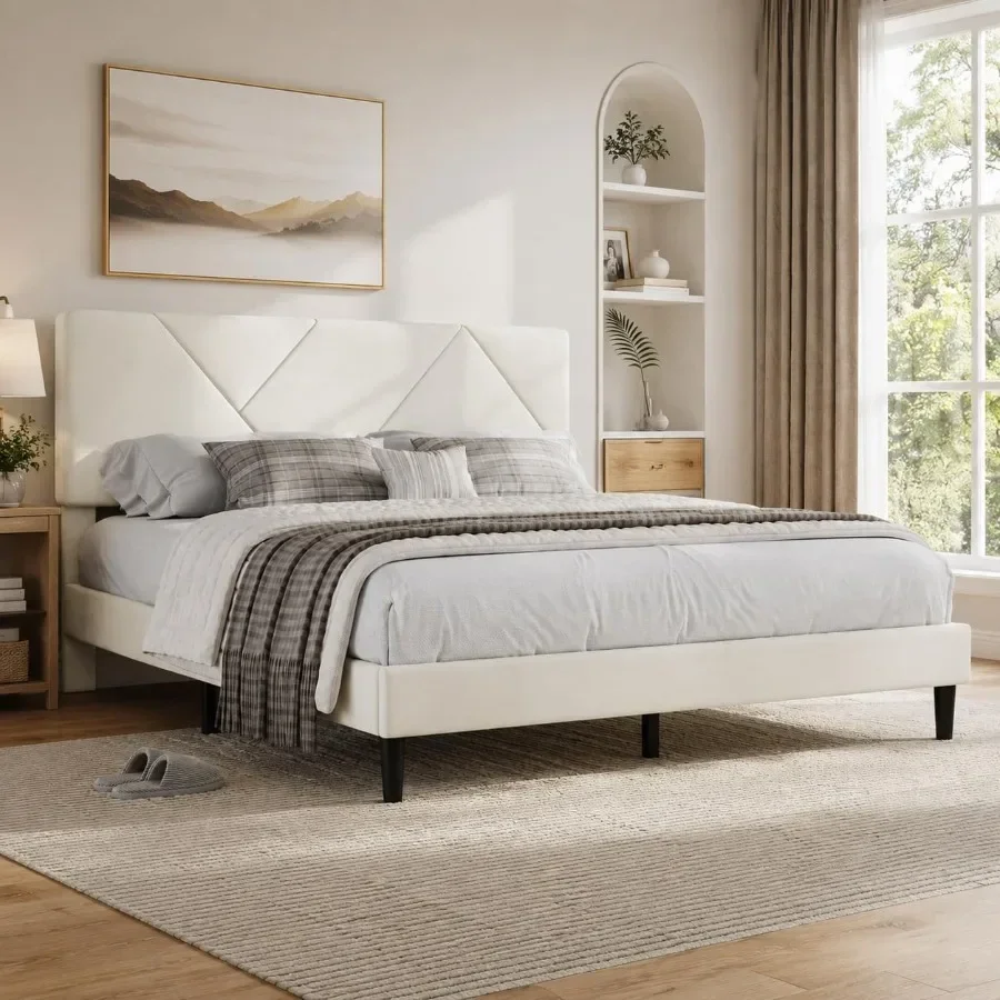 Queen Bed Frame, Sturdy Wood Slat Support, Non-Squeaking Bed