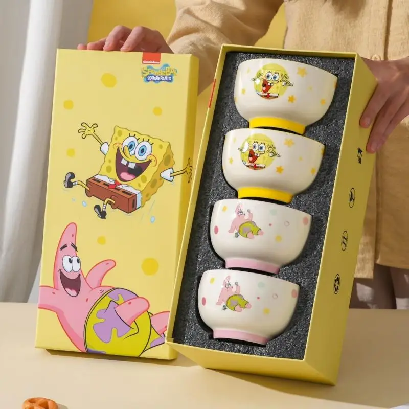 Spongebob Squarepants Patrick Star Ceramic Rice Bowl for Home Use Cute Children Cartoon Bowl Birthday Gift Four Bowl Set