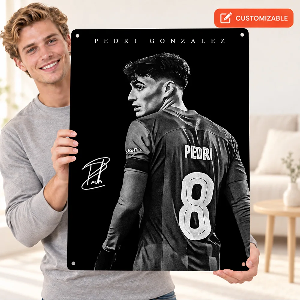 Pedri Gonzalez Printed Poster Personalized Aluminum Metal Sign High Contrast Monochrome Photography Wall Art For Sports Lounge