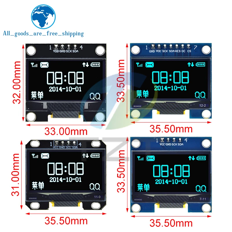 TZT 1.3 hüvelykes OLED Modul SPI/IIC I2C Egymásba nyílik white/blue színe 128X64 1.3 hüvelykes OLED LCD monitor ledes kijelző Modul 1.3