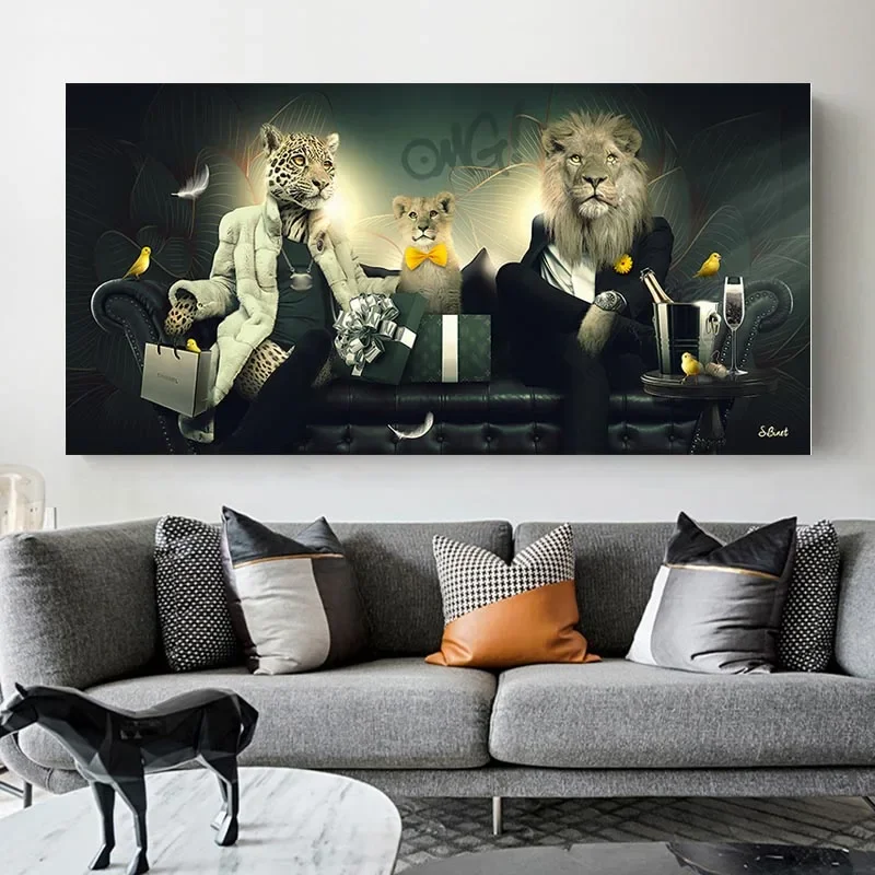Fashion Miss Leopard Mr. Lion Luxury Poster Prints Modern Abstract Art Animals Wall Art Canvas Painting Picture for Living Room