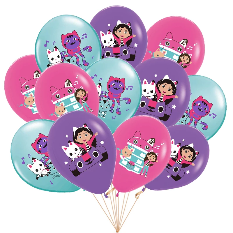 12pcs Cute Cartoon Gabby Dollhouse Cats 12inch Latex Balloon For Kids Birthday Festive Event Decoration