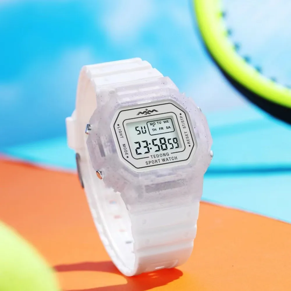 Correa de silicona para mujer, reloj digital multifuncional con calendario y despertador, luz nocturna, resistente al agua