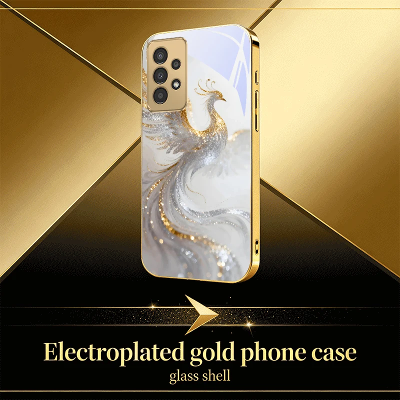 Snowy Land Golden Tiger For Samsung A23 A33 A53 A73 A14 A34 A54 A15 A35 A55 A06 A16 A36 Golden Glass Electroplated Phone Case