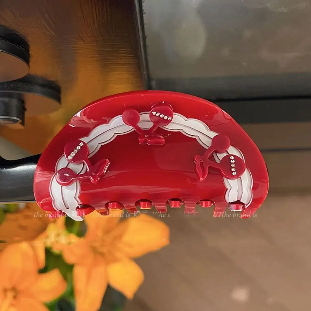 

Vintage Acetate Cherry Shark Clip Elegant Korean Style Acetic Acid Hair Claw Trendy Sweet Geometry Hair Crab Clip Daily