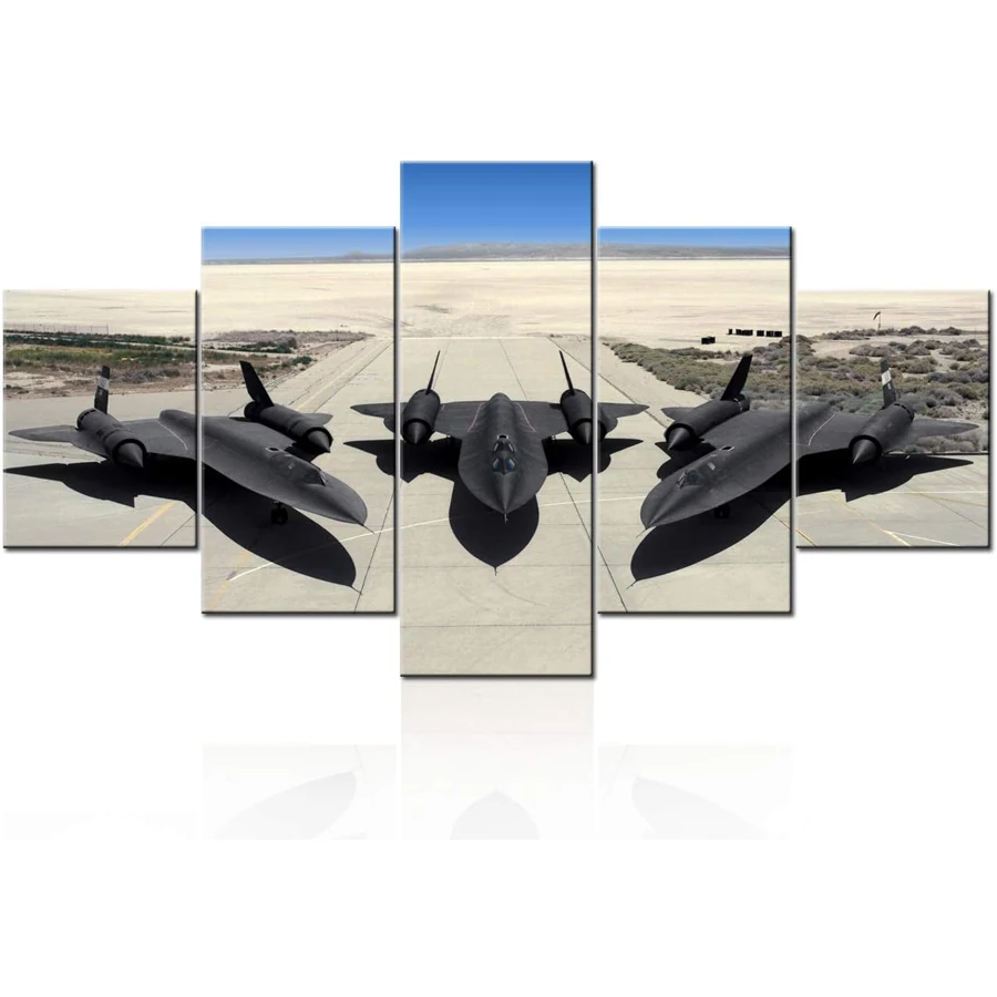 5 pcs of black and white diamond mosaic large turbofighter aircraft on the runway full drill diamond painting antique airplane