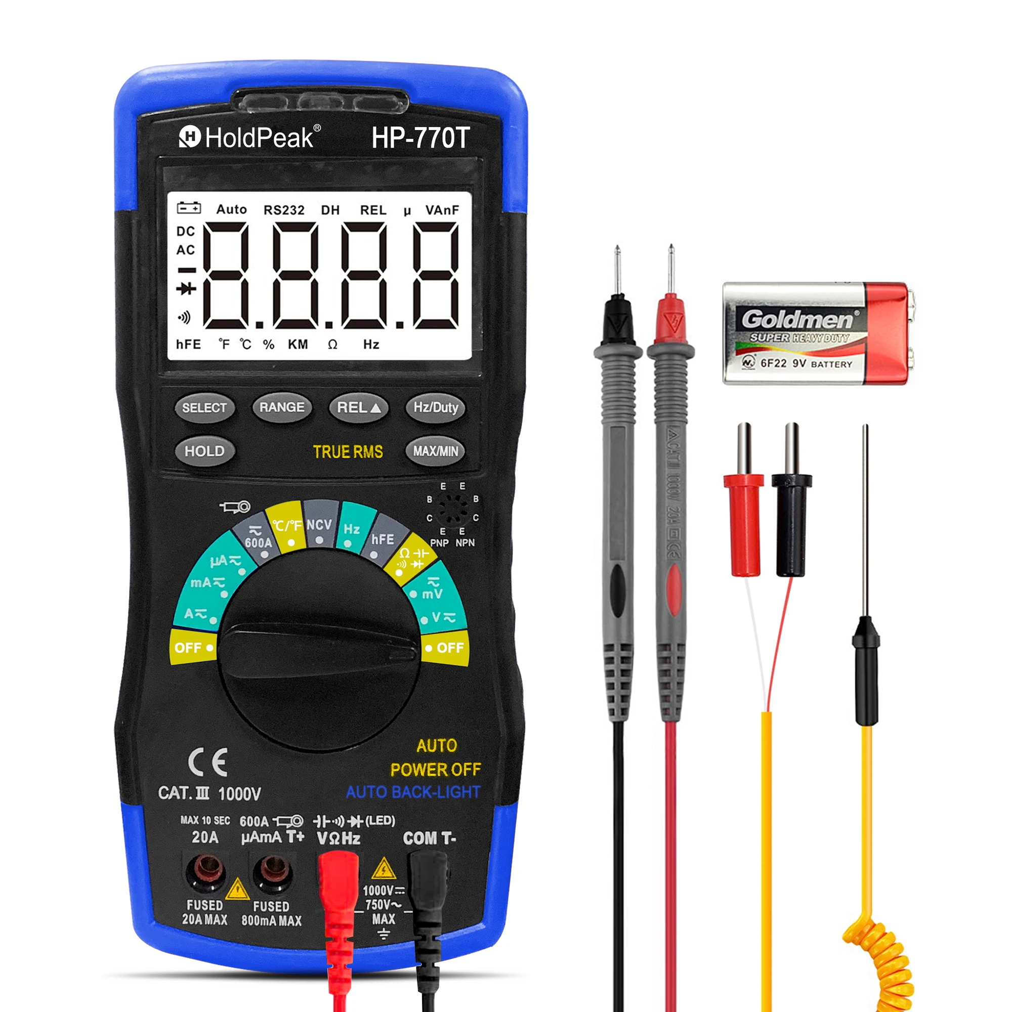 

HP-770T Digital Multimeter 6000 Counts LCD Measure DC/AC Voltage Current Resistance Capacitance Anti - dropping