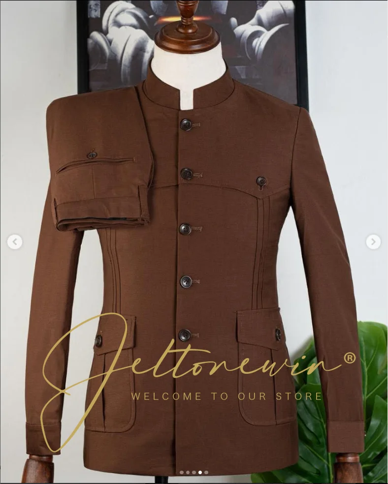 Men's Brown Two Piece Suit wit - đánh giá và giá Men Formal Wear Brown