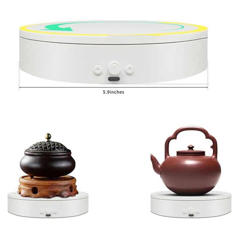 Rotating Display Stand With USB Power Cable, Mute Rotating Turntable 5.9 Inch 11Lb Load, Adjustable Speed And Direction-AA26