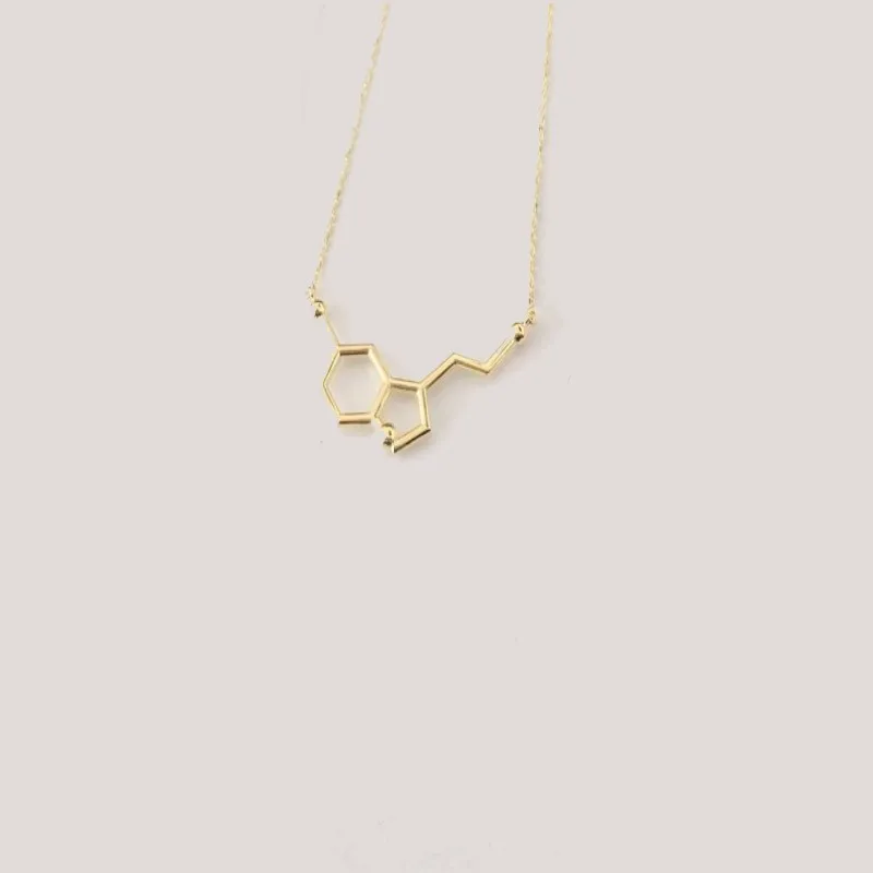 Women Serotonin Statement Necklaces Pendants Silver Color Serotonin Molecule Gold Color Chemistry Long Necklace Moth Men Chain