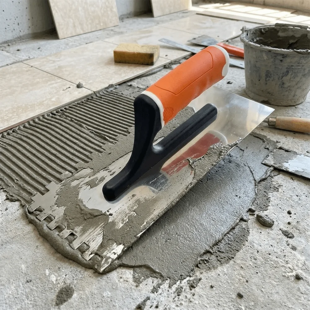 

Orange Grip Cement Trowel Serrated Notched Stainless Steel Blade Notched Float Sturdy Build Comfortable Grip Construction Trowel