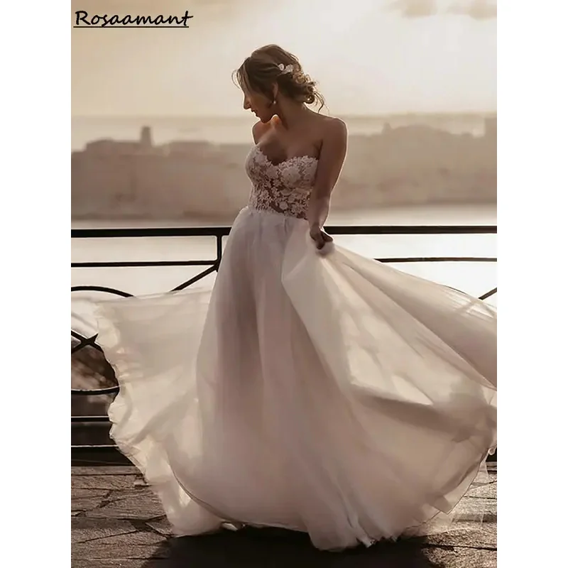 Simple Sweetheart High Split A-Line Wedding Dresses Illusion Detachable Sleeve Appliques Lace Bridal Gowns Robe De Mariée