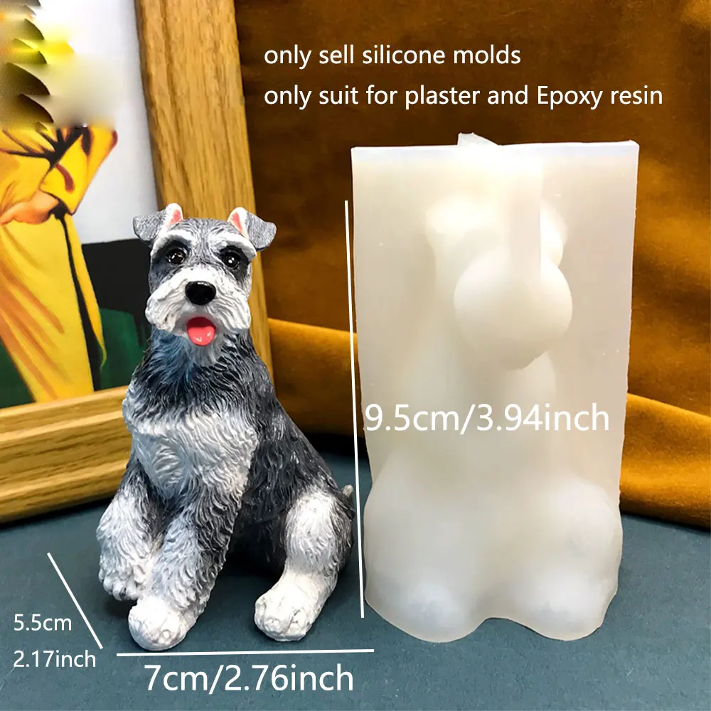 Schnauzer Plaster Silicone Mold 3D Animal Pet Dog Souvenir Crafts DIY Epoxy Resin Mould