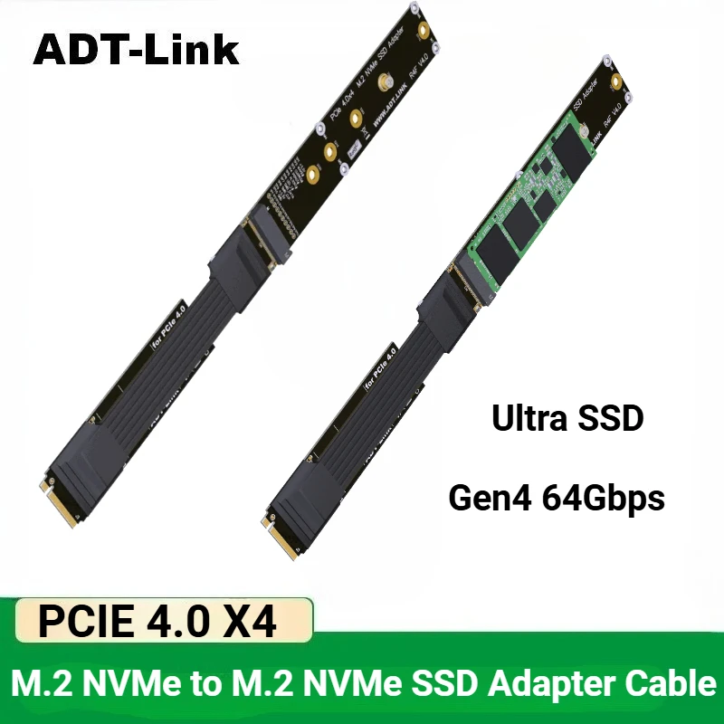 ADT-Link M.2 NVMe SSD Extension Cable Extender PCIe 4.0 X4 Full Speed NVMe M-Key Adapter Supports M.2 NVME Ultra SSD GEN4 64Gbps
