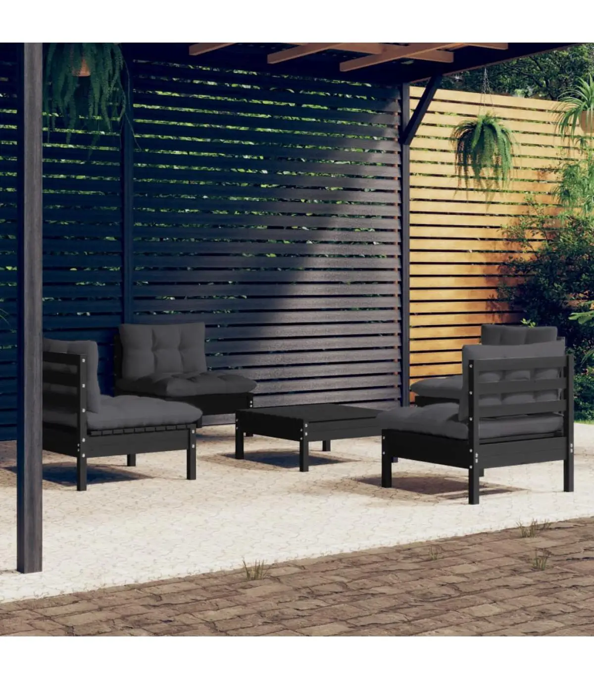 Garden sets garden furniture 5 PCs with cushions anthracite pine wood