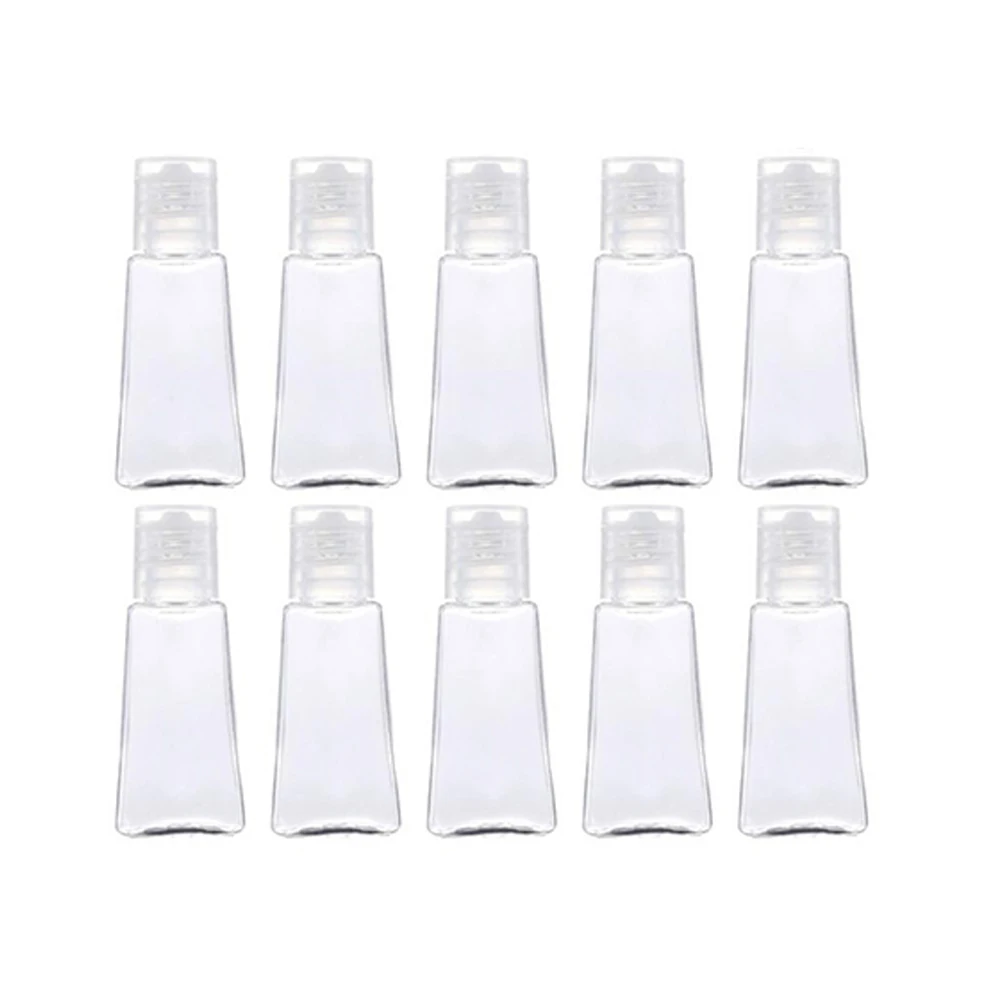 Botella con pulverizador para cosméticos, bote de Gel con tapa abatible, rellenable Trapezoidal vacía, botellas de desinfectante de manos, 10 piezas, 30ml