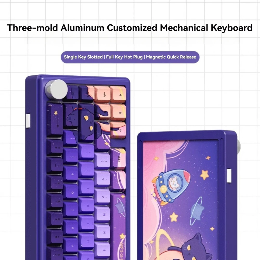 Cat King GK65 Mechanical Keyboard Wireless Tri-mode GASKET Hot-Swap RGB Custom Cute Girl Purple Aluminum Office Gaming Keyboard