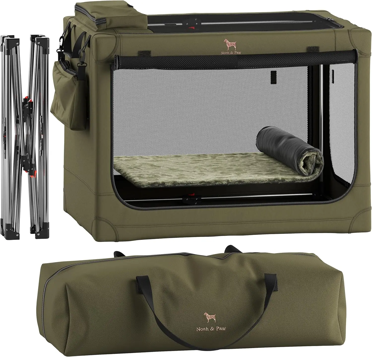 

Складной ящик для собак XL, дорожная будка с ковриком, 2 кармана, застежка-молния с замком, портативный для автомобиля