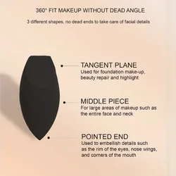 3 PCS Beauty Blender  Foundation Makeup Sponge  - Black Shape , Reusable Makeup Applicator