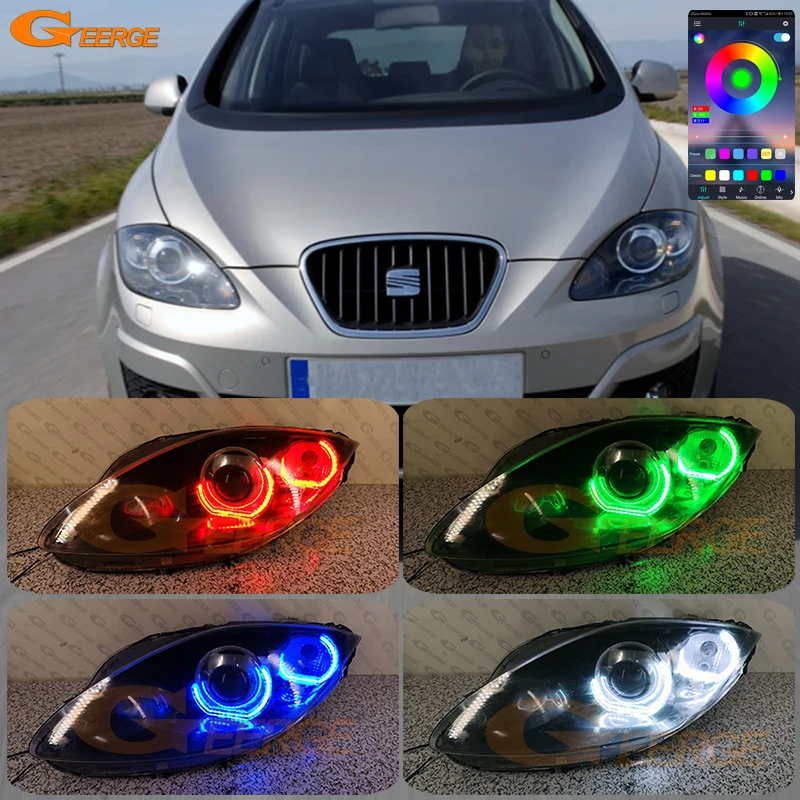 For SEAT Leon Altea Toledo Day Light Bluetooth APP Crystal DTM M4 Style Multi Color RGB LED Angel Eyes Kit Halo Rings
