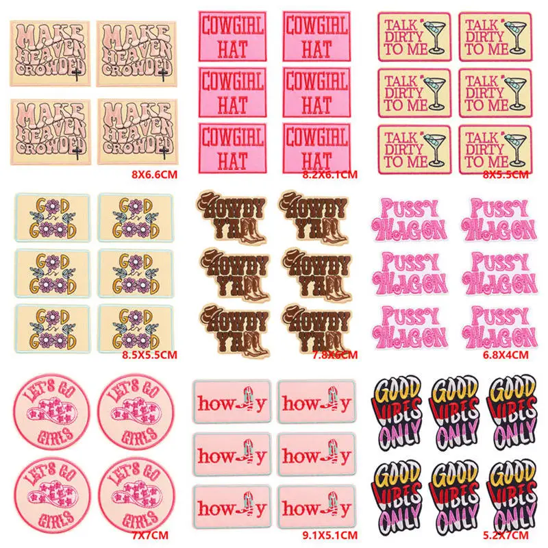 10PCS Wholesale Pink Cowgirl Embroidered Patches For Clothing Cartoon Letters Embroidery Patch Iron On Patches On Clothes Badges