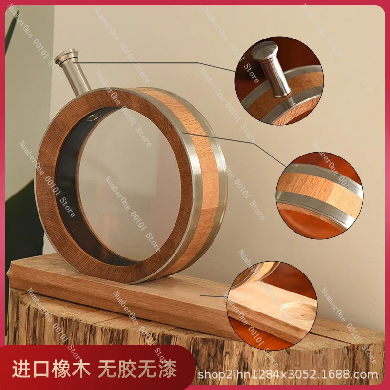 Mini Oak Aging Barrel Glass Window Uncoated Natural Wood Cask For Whiskey Brandy Wine Homemade Infusion Dispenser Home Bar Decor