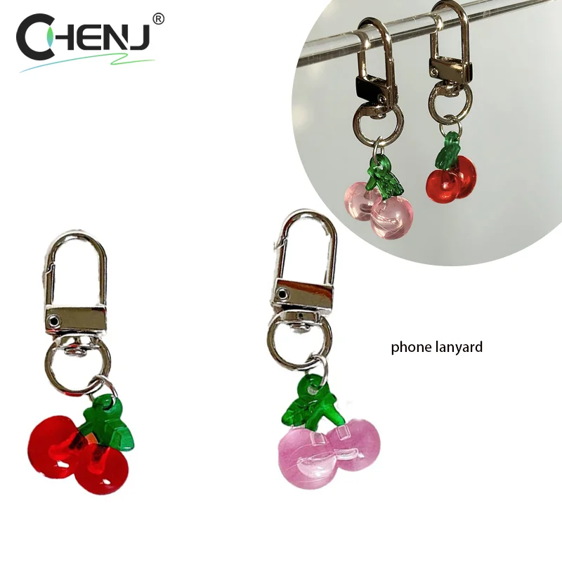 Cute Cherry Keychain Simple Fruits Acrylic Keyring Key Charm Earphone Hanging Decoration Bag Pendant Best Friend Gifts