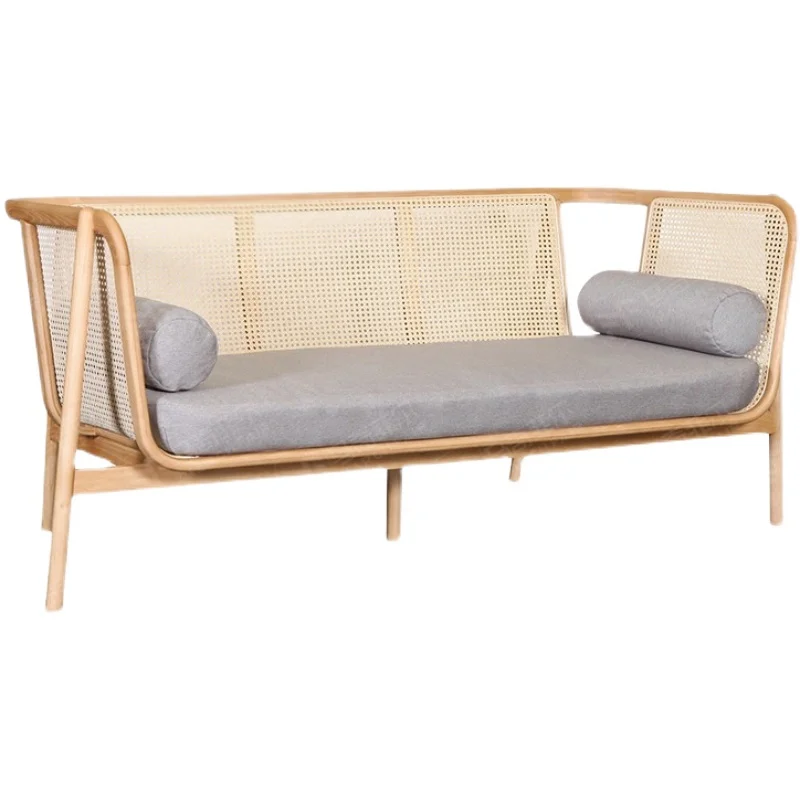 LH Natural rattan lounge chair solid wood sofa combination home living room chaise longue