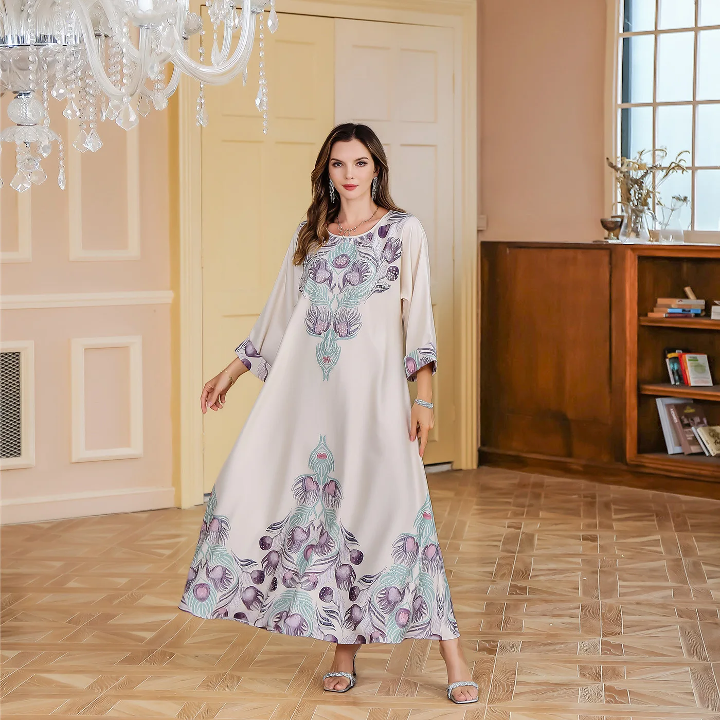 عباية عيد عصرية إسلامية لعام 2025 للنساء، رمضان، طباعة ماسية إسلامية، فساتين عطلة فاخرة طويلة