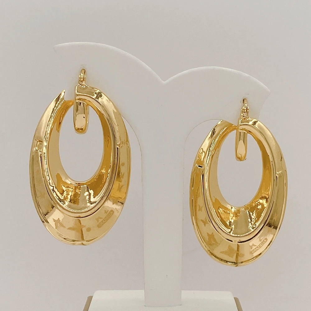 Fashion Mirror Butterfly Print Oval Hoop Earrings Gold Plated Smooth Polished Huggie Jewelry for Women Office Date Gift EK183