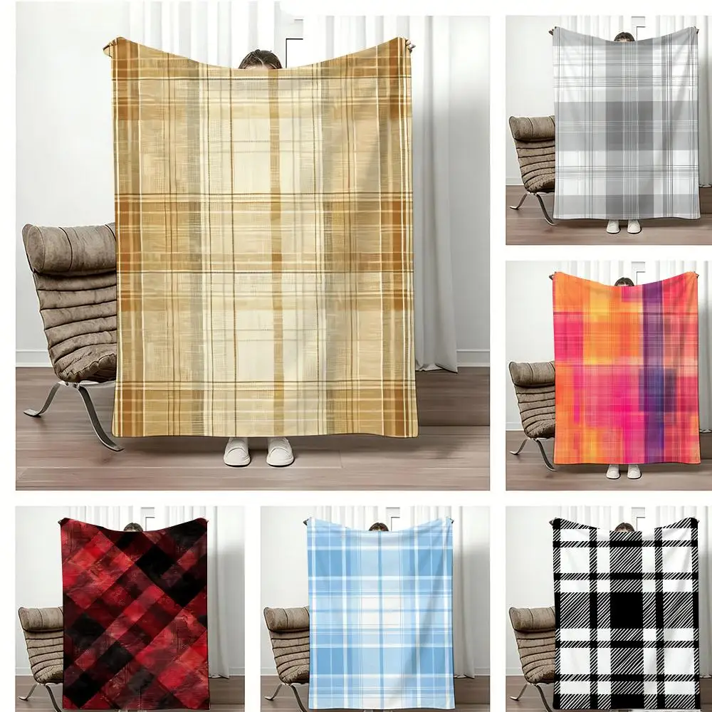 Vintage Distressed Tartan Throw Lightweight 240g Flannel Blanket Soft Skin-friendly for Summer Cooling