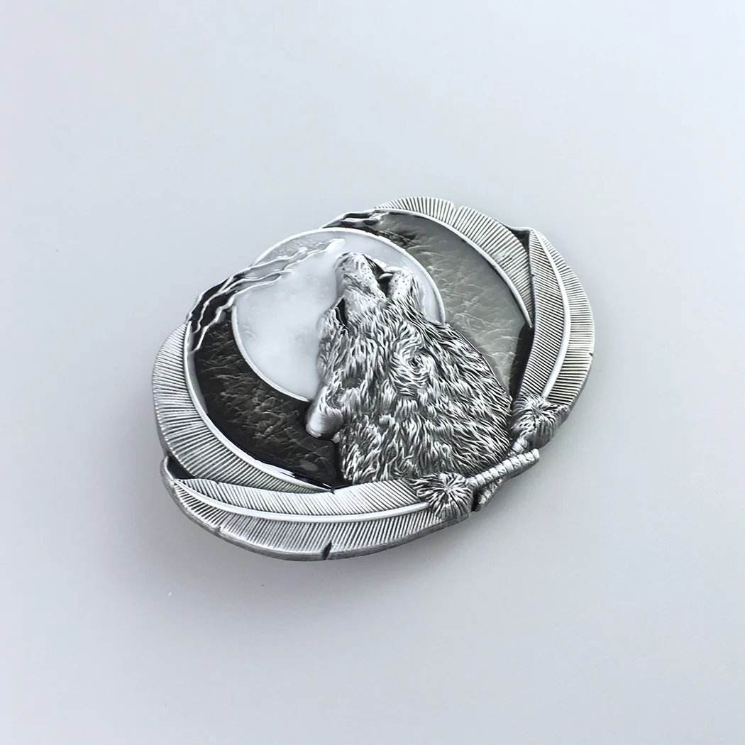 Enamel Animal Moon Wildlife Shout Wolf Oval Western Belt Buckle also Stock in US BUCKLE-WT111 Free Shipping