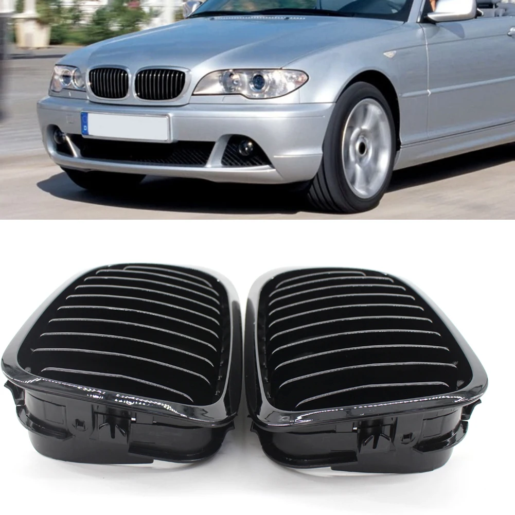 2Pcs Car Front Kidney Black Grille Matte Glossy Front Kidney Slat Style Grill for BMW E46 2 Door Coupe Cabriolet