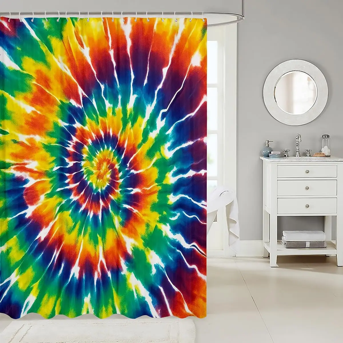 Kids Tie Dye Shower Curtain, Bohemian Gypsy Bath Curtain Hippie Hippy Boho Waterproof Shower Curtains for Girls Teens Bathroom