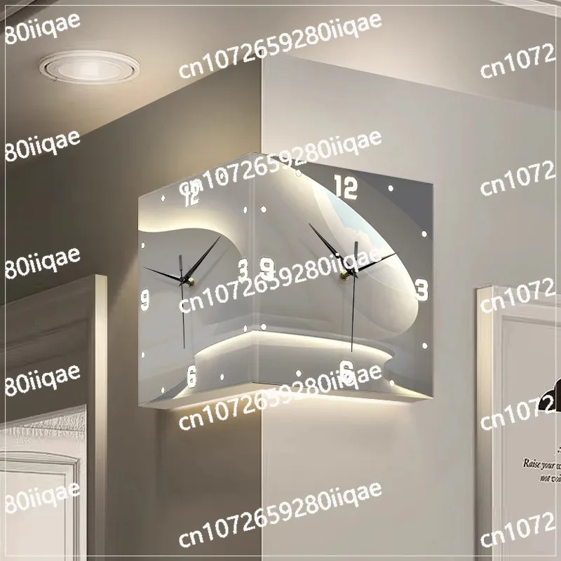 

Creative Corner Clock Mural Light Led Non-punching Yang Corner Clock Abstract Simple Living Room Double-sided Corner Wall Clock
