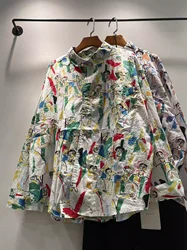 2025 Spring women's clothing mori girl spring autumn vintage cotton loose cartoon print long sleeve shirts large size blouses