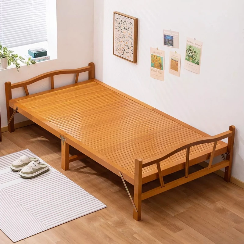 Modern Comfortable Portable Foldable Bamboo Bed Single Double Simple Home Nap Cool Rental Room Hard Wooden Bed Home Furniture
