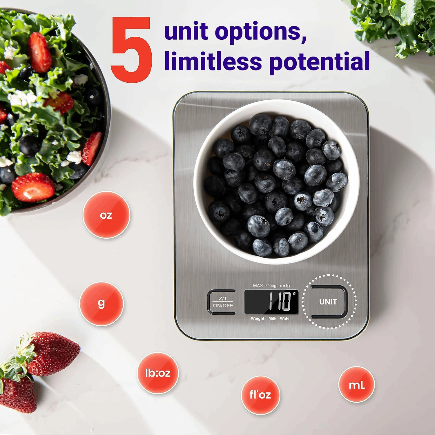 New 5kg/1g Portable Kitchen Scale Coffee Electronic Scale Stainless Steel Surface LCD Backlit Kitchen Food Scales Weighing Tool