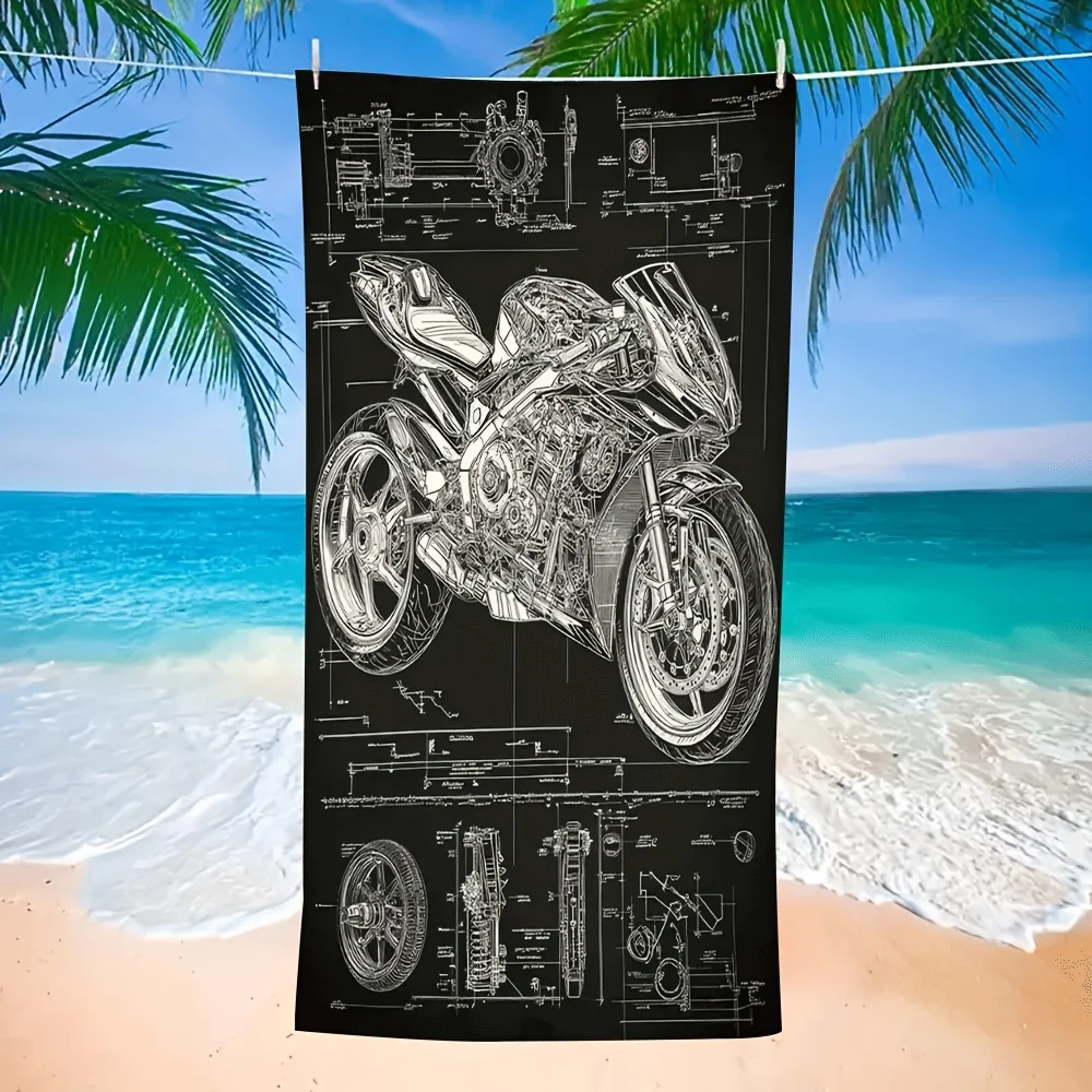 Sketch of a motorcycle design polyester microfiber beach towel is highly absorbent, suitable for swimming and beach outings