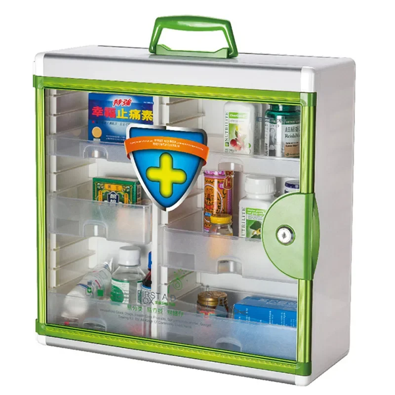 Wall Hanging Travel Suitcase Medicine Box Aluminum Alloy PC Home Medical Portable Toolbox First Aid Kit Large Capacity with Lock