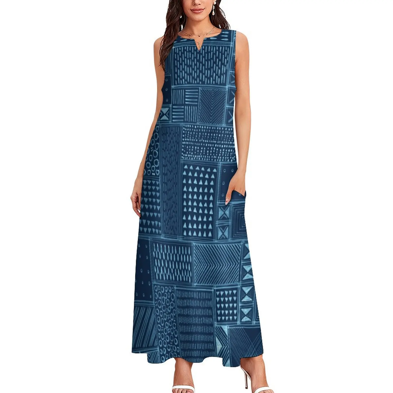 African Indigo Tribal Mud Cloth Long Dress dresses for woman 2025 Woman fashion sexy dress sexy dress for women